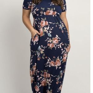 Pink Blush Navy Floral Empire Waist Maxi Dress Size Xl or 1X EUC